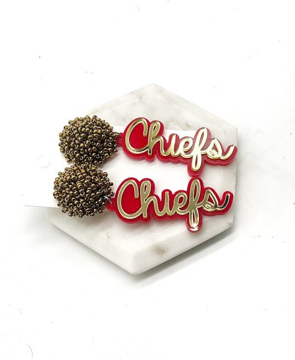 Kansas Chiefs Pom Pom Gold Football Earrings - Klazzi Fashion Boutique