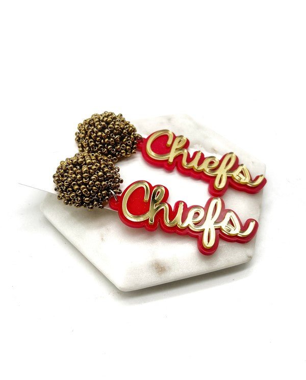 Kansas Chiefs Pom Pom Gold Football Earrings - Klazzi Fashion Boutique