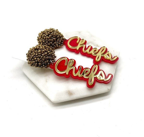 Kansas Chiefs Pom Pom Gold Football Earrings - Klazzi Fashion Boutique