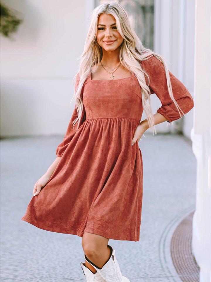 Kaylee Three - Quarter Sleeve Mini Dress - Klazzi Fashion Boutique