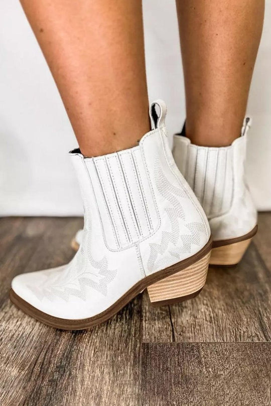 Kendall Leather Embroidered Western Booties - Klazzi Fashion Boutique