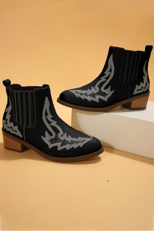 Kendall Leather Embroidered Western Booties - Klazzi Fashion Boutique