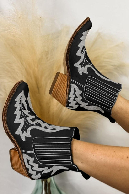 Kendall Leather Embroidered Western Booties - Klazzi Fashion Boutique