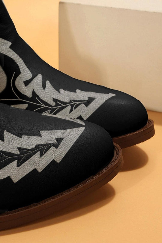 Kendall Leather Embroidered Western Booties - Klazzi Fashion Boutique