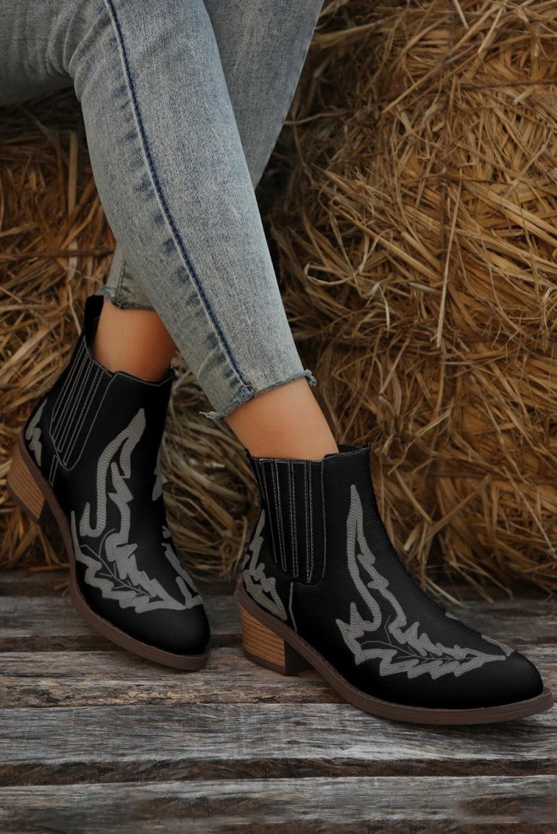 Kendall Leather Embroidered Western Booties - Klazzi Fashion Boutique