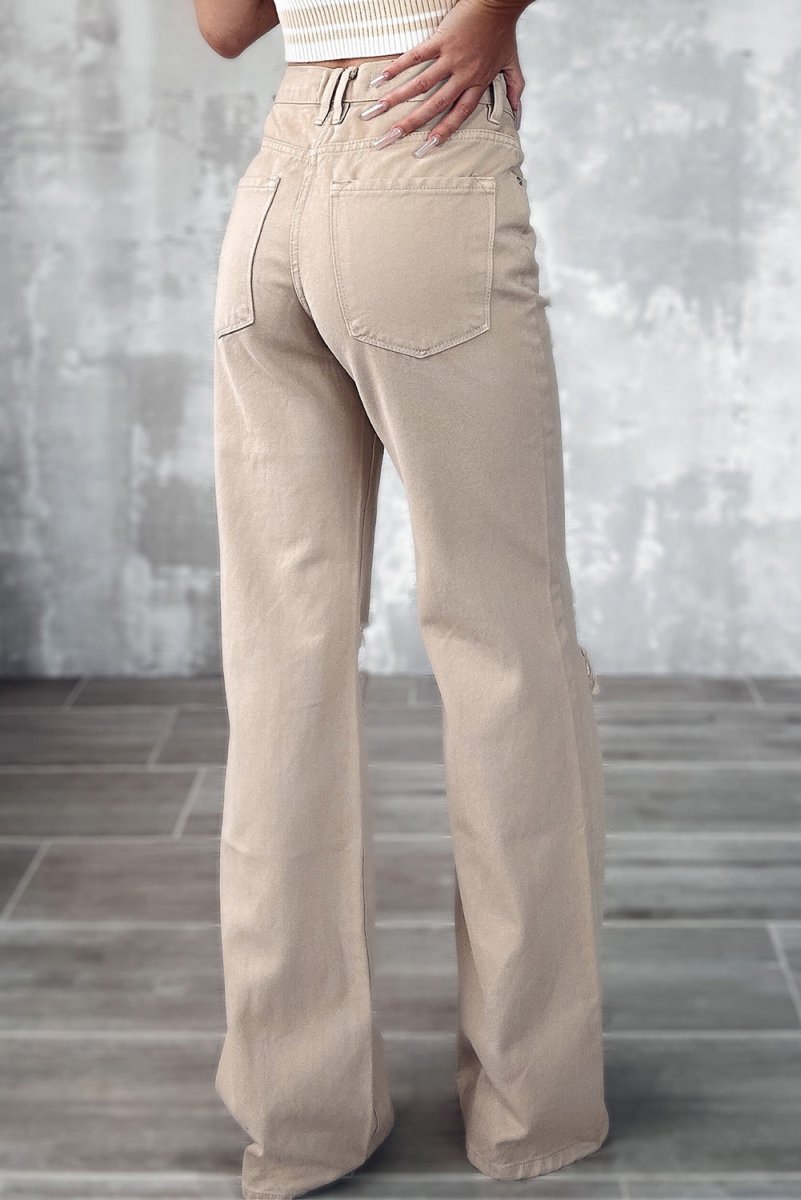 Khaki High Waist Ripped Denim - Klazzi Fashion Boutique