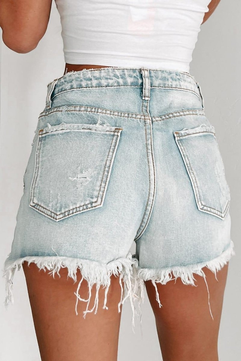 Kiss Me Distressed Frayed High Waist Denim Shorts - Klazzi Fashion Boutique