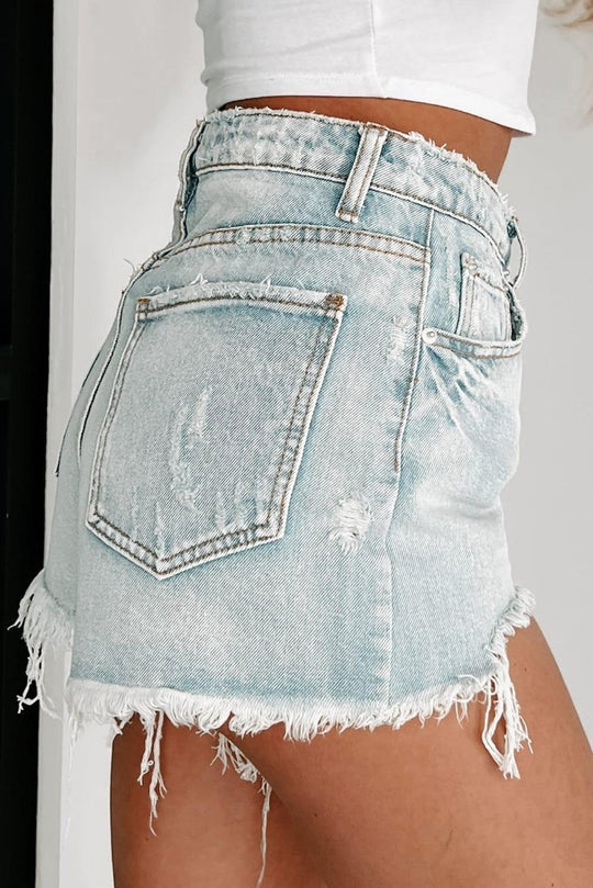 Kiss Me Distressed Frayed High Waist Denim Shorts - Klazzi Fashion Boutique