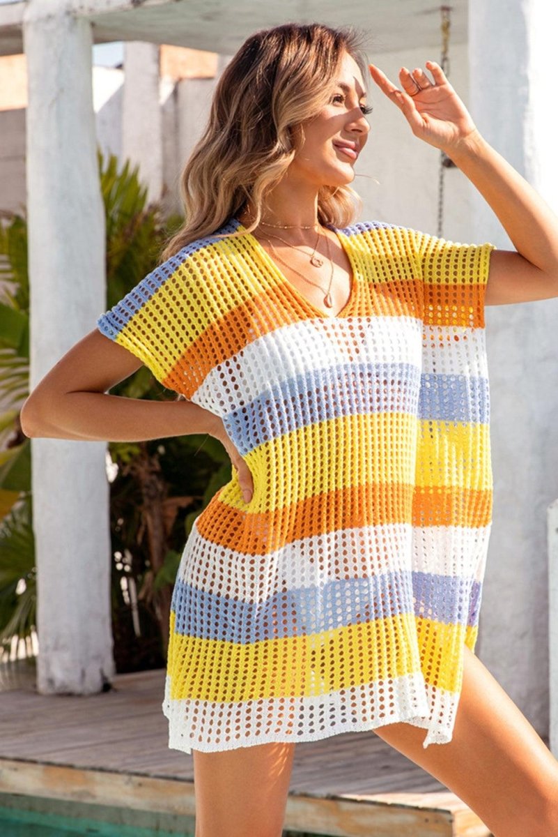 Knit Striped Tunic Cover Up - Klazzi Fashion Boutique