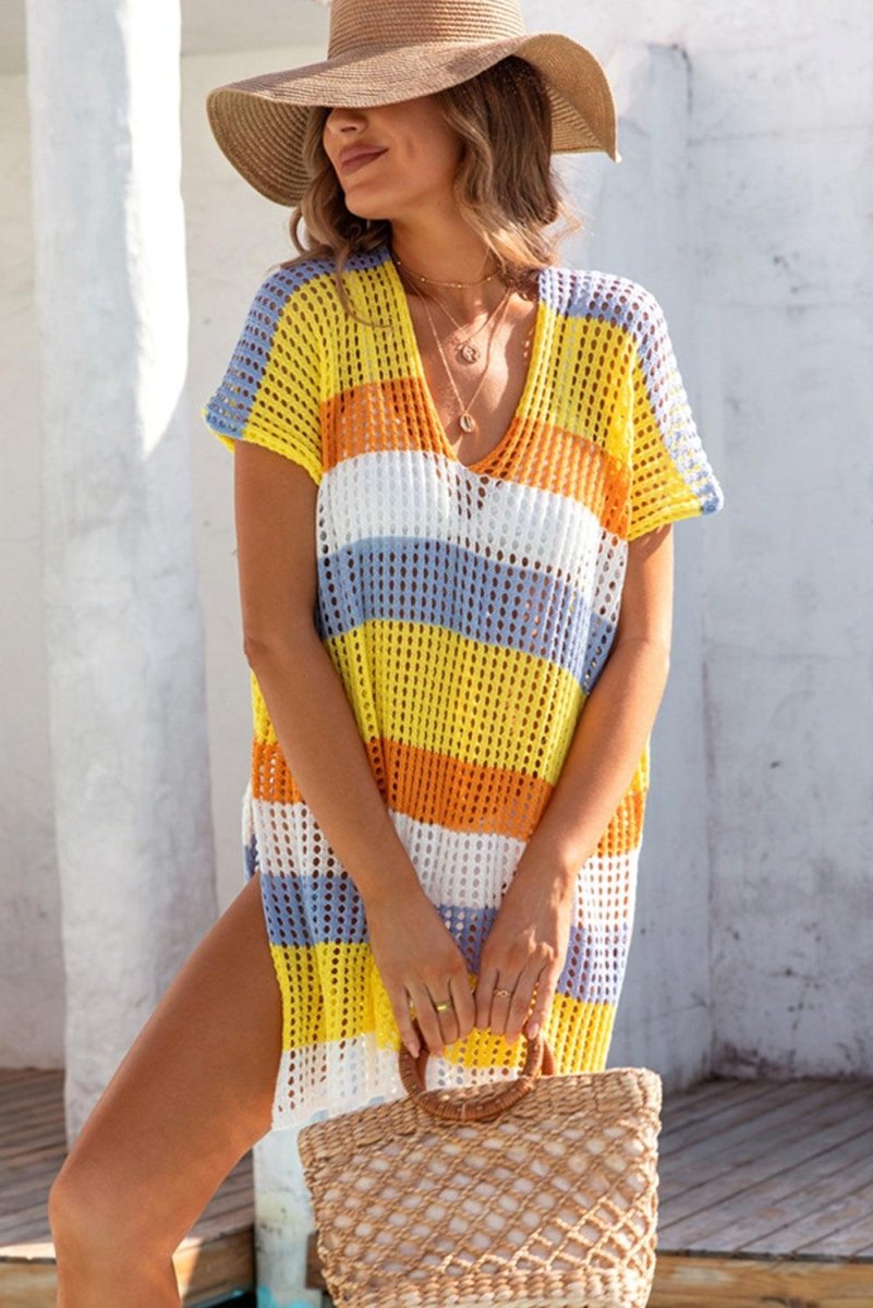 Knit Striped Tunic Cover Up - Klazzi Fashion Boutique