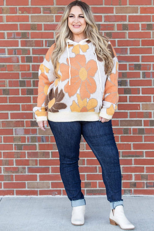 Knitted Autumn Flower Hooded Plus Size Sweater - Klazzi Fashion Boutique