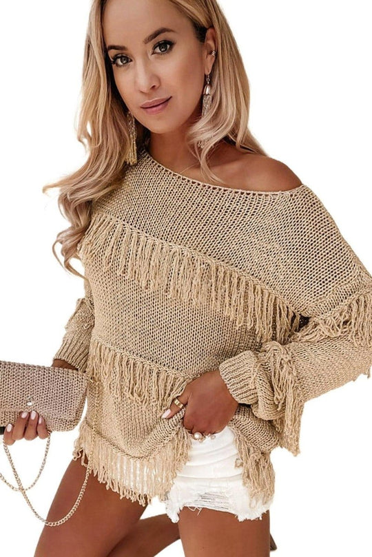 Knitted Boho Chic Tasseled Sweater - Klazzi Fashion Boutique