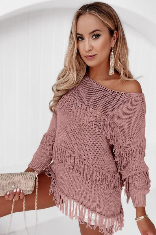 Knitted Boho Chic Tasseled Sweater - Klazzi Fashion Boutique