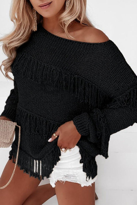 Knitted Boho Chic Tasseled Sweater - Klazzi Fashion Boutique