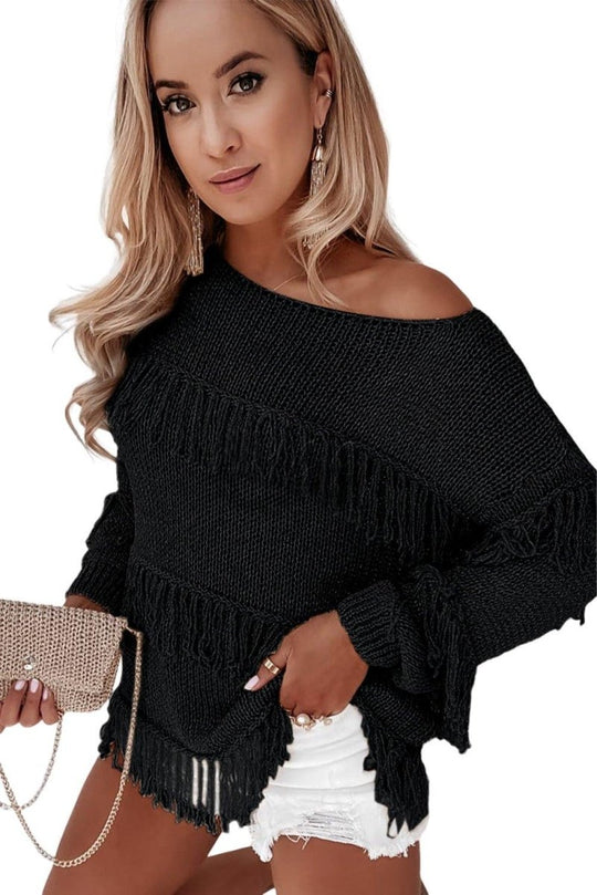 Knitted Boho Chic Tasseled Sweater - Klazzi Fashion Boutique