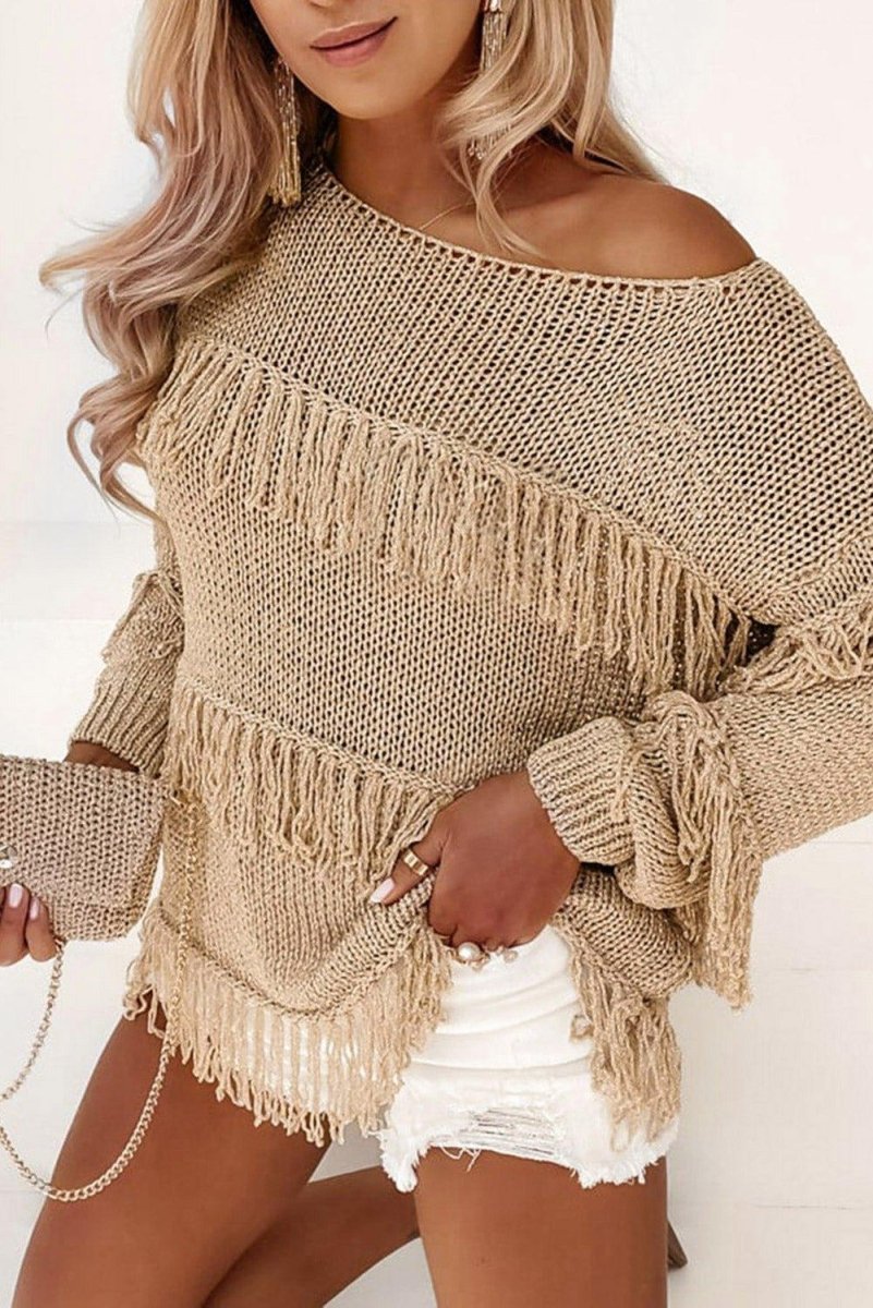 Knitted Boho Chic Tasseled Sweater - Klazzi Fashion Boutique