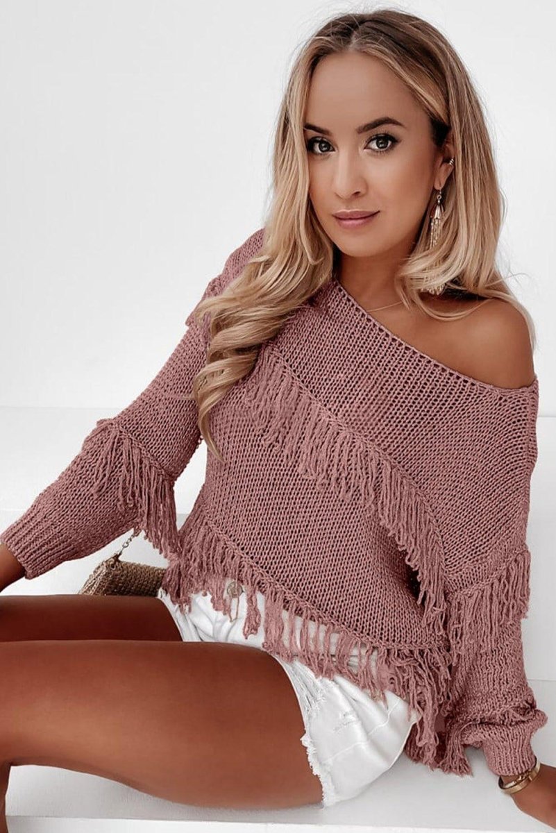 Knitted Boho Chic Tasseled Sweater - Klazzi Fashion Boutique