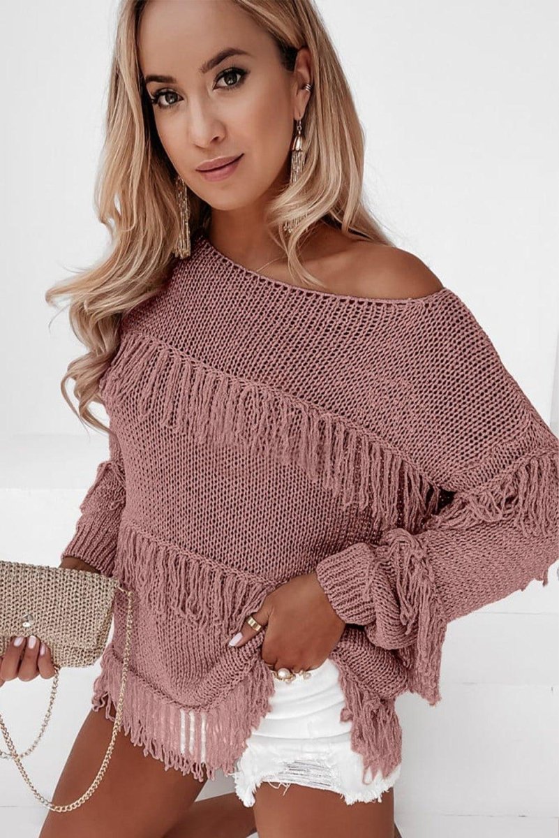 Knitted Boho Chic Tasseled Sweater - Klazzi Fashion Boutique