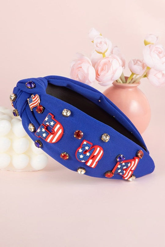 Knotted USA Flag Gem Sassy Headband - Klazzi Fashion Boutique