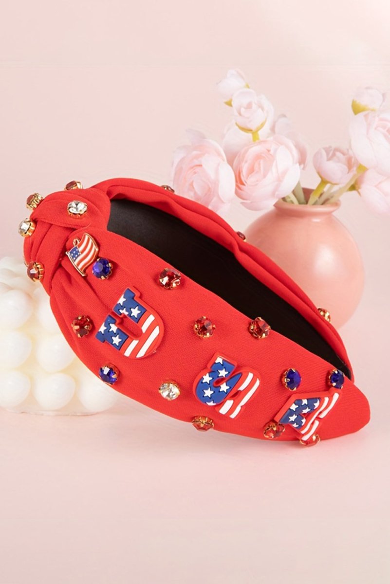 Knotted USA Flag Gem Sassy Headband - Klazzi Fashion Boutique