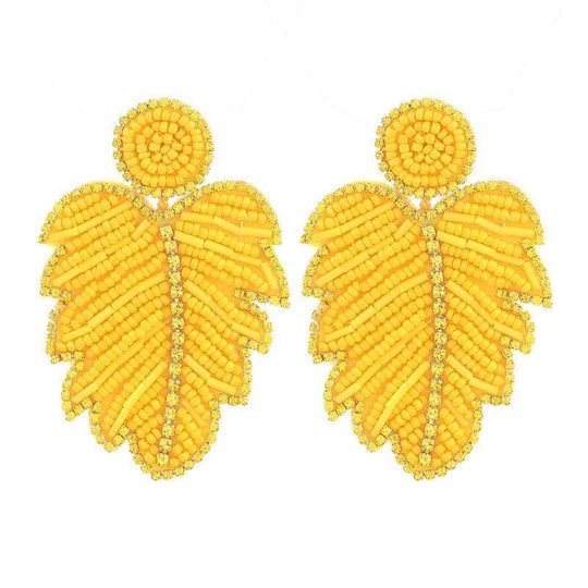 Krissy Long Big Beads Leaf Dangle Earrings - Klazzi Fashion Boutique