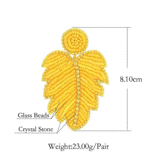 Krissy Long Big Beads Leaf Dangle Earrings - Klazzi Fashion Boutique