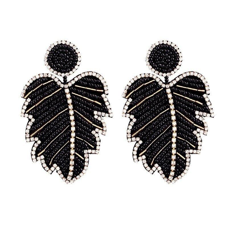 Krissy Long Big Beads Leaf Dangle Earrings - Klazzi Fashion Boutique