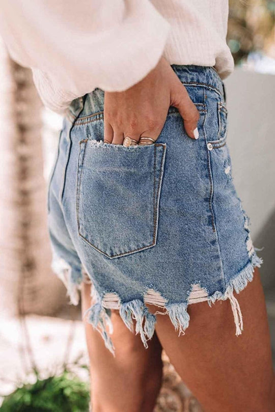 Kyle Raw Edge Distressed Denim Shorts - Klazzi Fashion Boutique