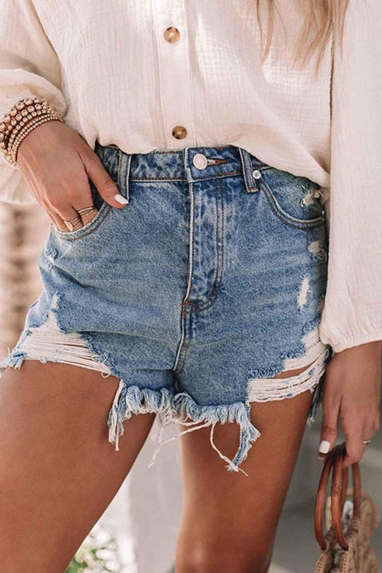 Kyle Raw Edge Distressed Denim Shorts - Klazzi Fashion Boutique