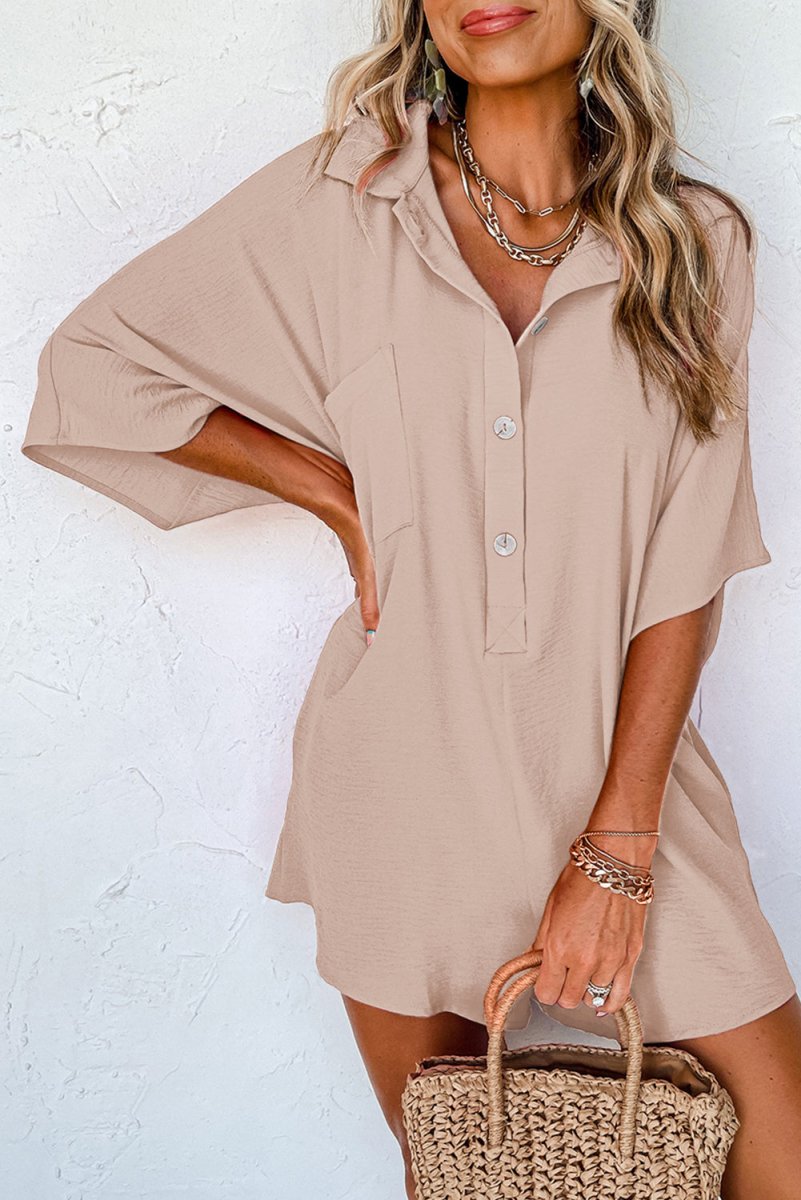 Kyndall Collared Loose Romper - Klazzi Fashion Boutique