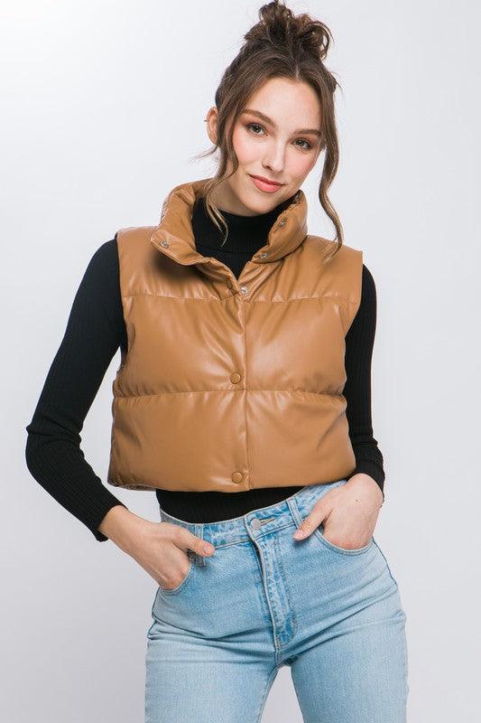 Kyndall Puffer Leather Vest - Klazzi Fashion Boutique