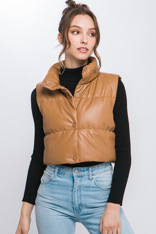 Kyndall Puffer Leather Vest - Klazzi Fashion Boutique