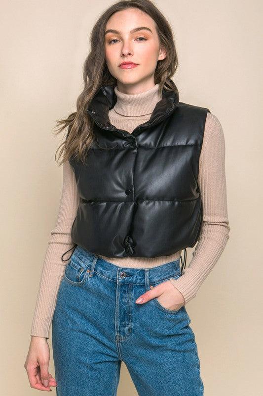 Kyndall Puffer Leather Vest - Klazzi Fashion Boutique