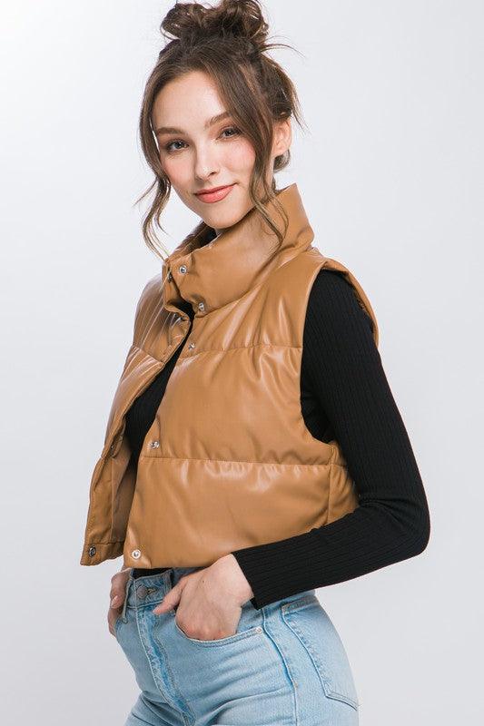 Kyndall Puffer Leather Vest - Klazzi Fashion Boutique