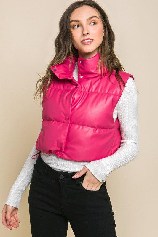 Kyndall Puffer Leather Vest - Klazzi Fashion Boutique