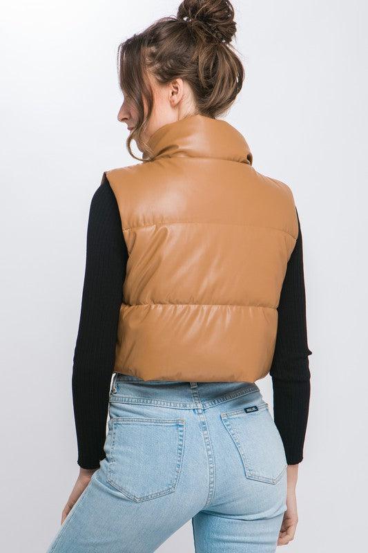 Kyndall Puffer Leather Vest - Klazzi Fashion Boutique