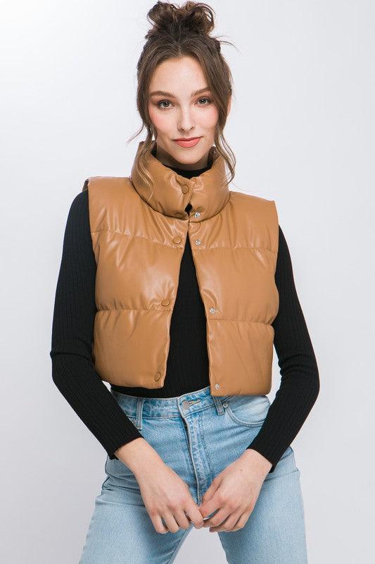 Kyndall Puffer Leather Vest - Klazzi Fashion Boutique