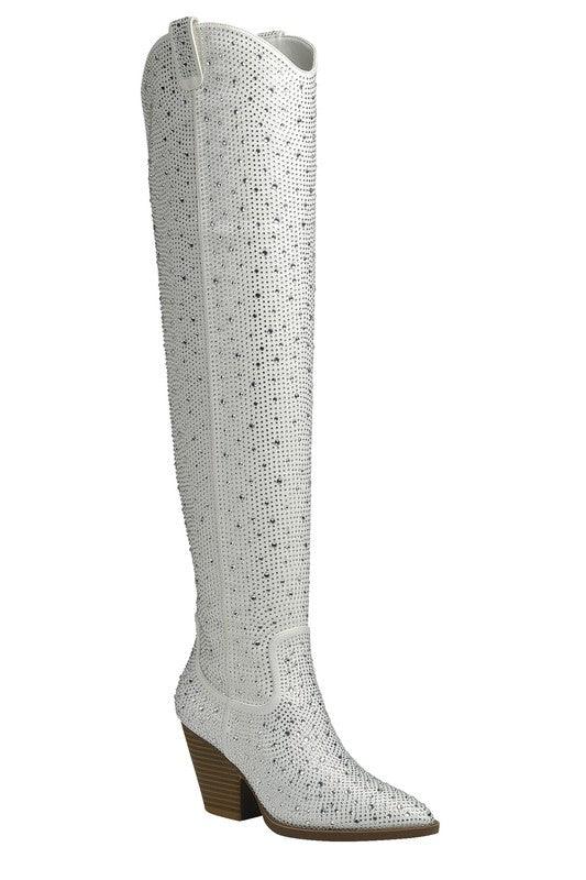 LANNEY TALL RHINESTONE WESTERN BOOTS - Klazzi Fashion Boutique