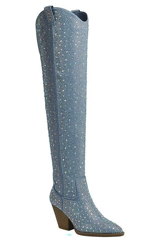 LANNEY TALL RHINESTONE WESTERN BOOTS - Klazzi Fashion Boutique