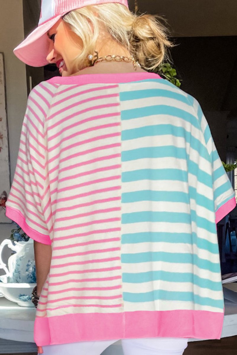 Lauren Pink and Turquoise Stripe Oversized T Shirt - Klazzi Fashion Boutique