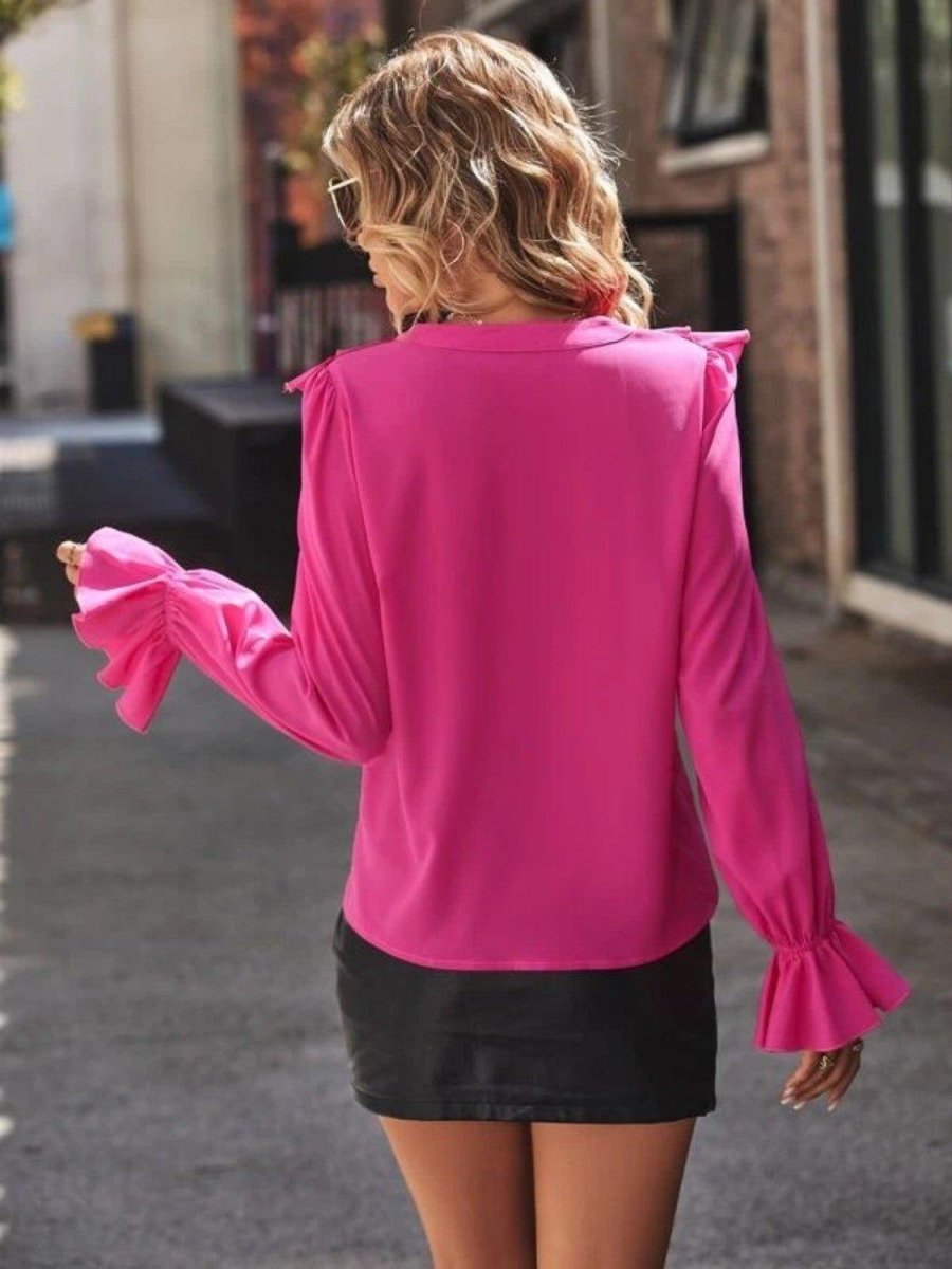 Layla Ruffled Flounce Sleeve Blouse - Klazzi Fashion Boutique