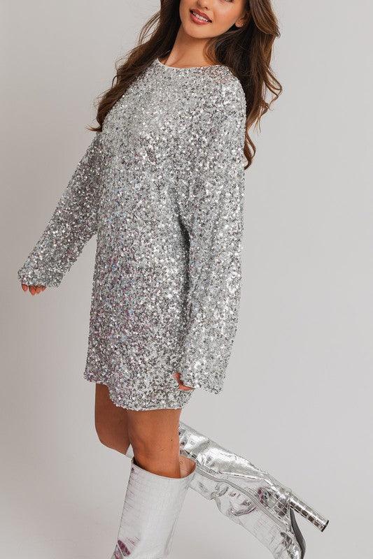 Layne Silver Sparkle Sequin Mini Dress - Klazzi Fashion Boutique