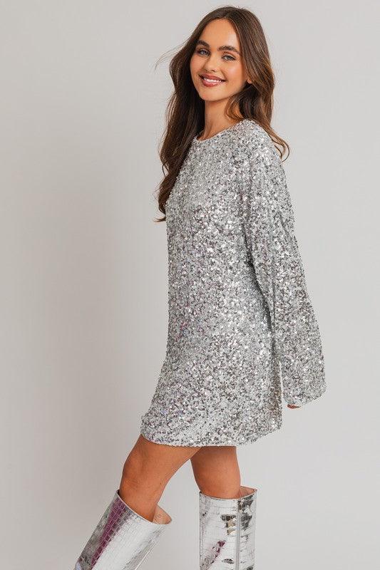 Layne Silver Sparkle Sequin Mini Dress - Klazzi Fashion Boutique