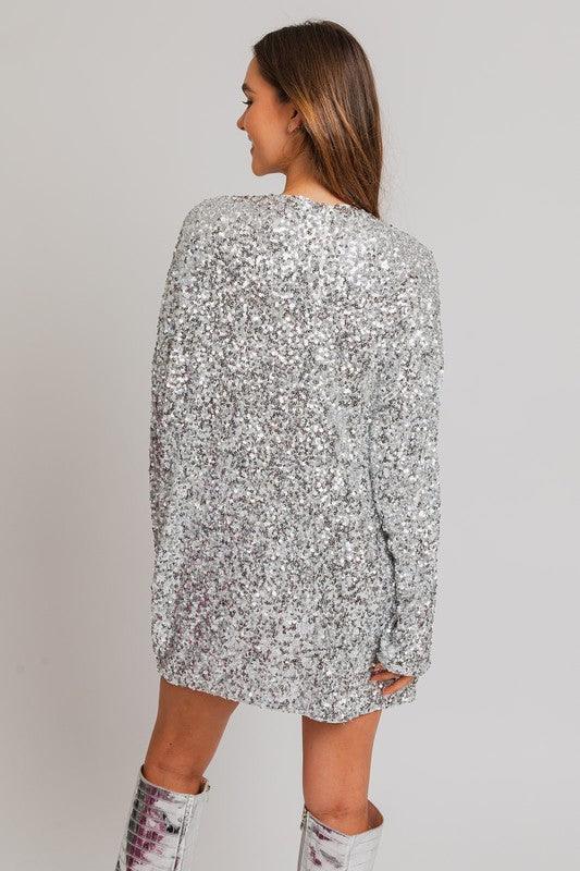 Layne Silver Sparkle Sequin Mini Dress - Klazzi Fashion Boutique