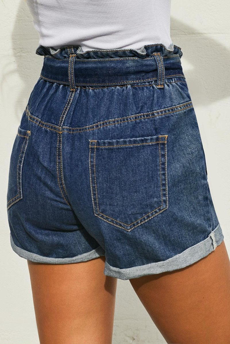 Leon Paper Bag Waist Denim Shorts - Klazzi Fashion Boutique