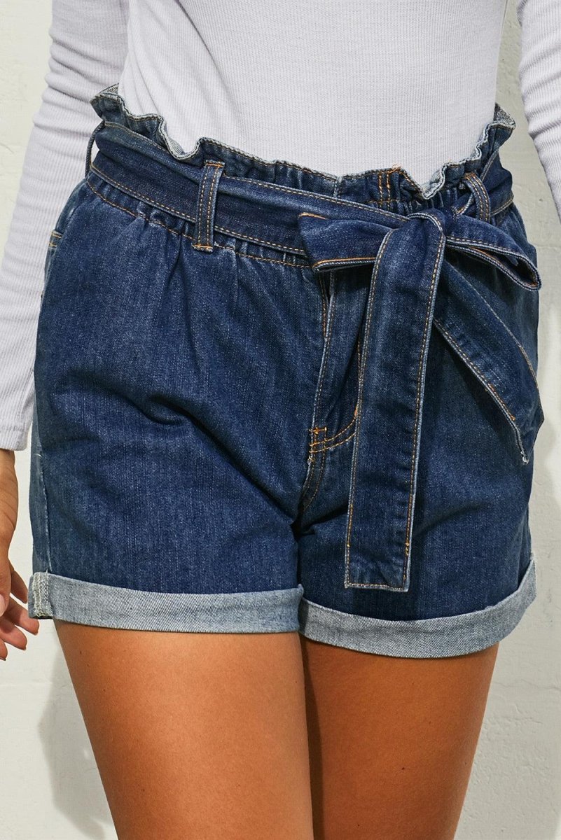 Leon Paper Bag Waist Denim Shorts - Klazzi Fashion Boutique