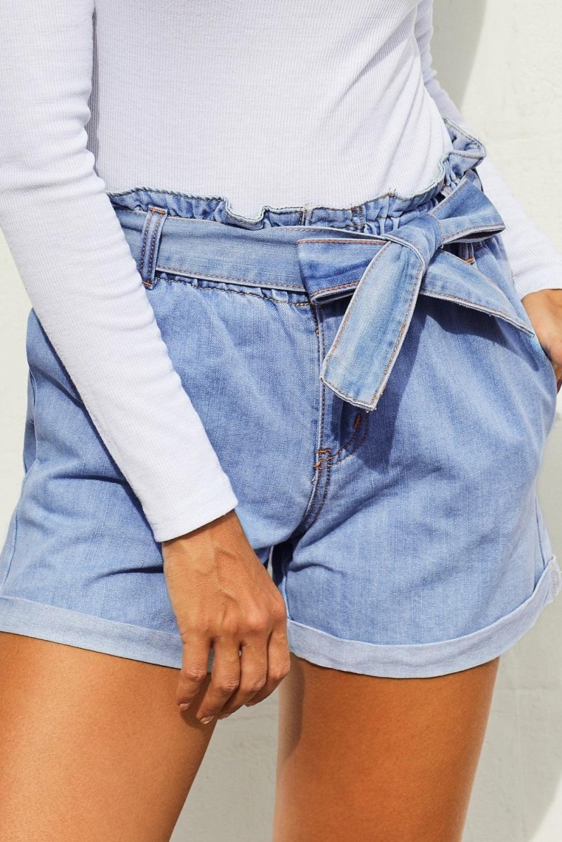 Leon Paper Bag Waist Denim Shorts - Klazzi Fashion Boutique