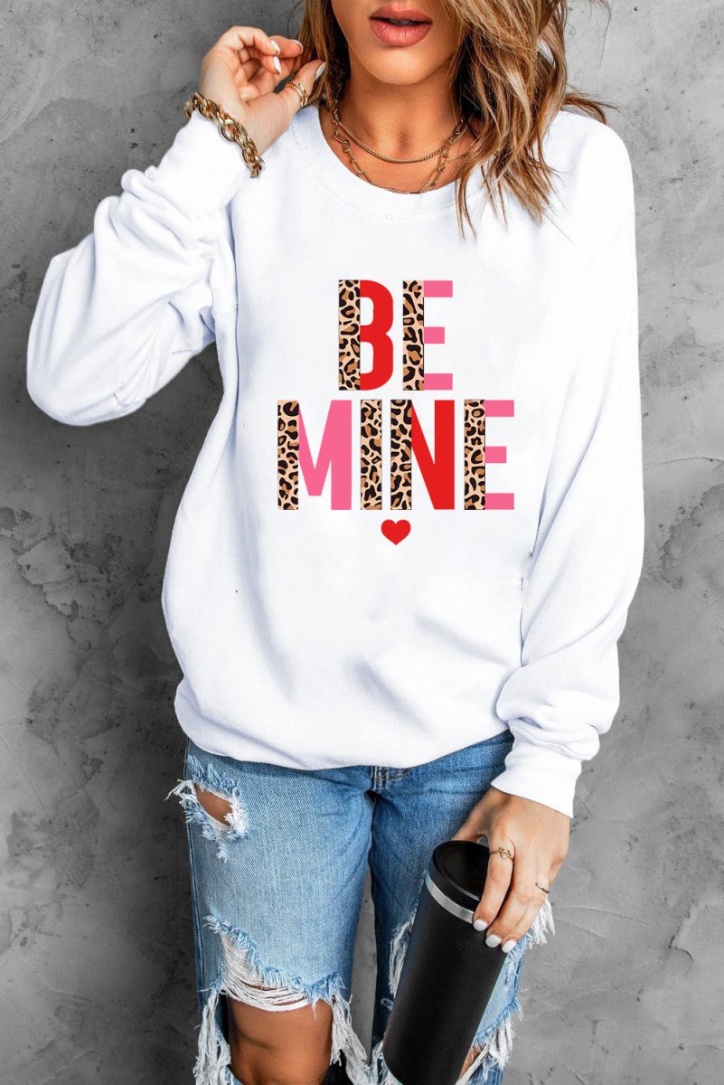 Leopard "BE MINE" Sweatshirt - Klazzi Fashion Boutique