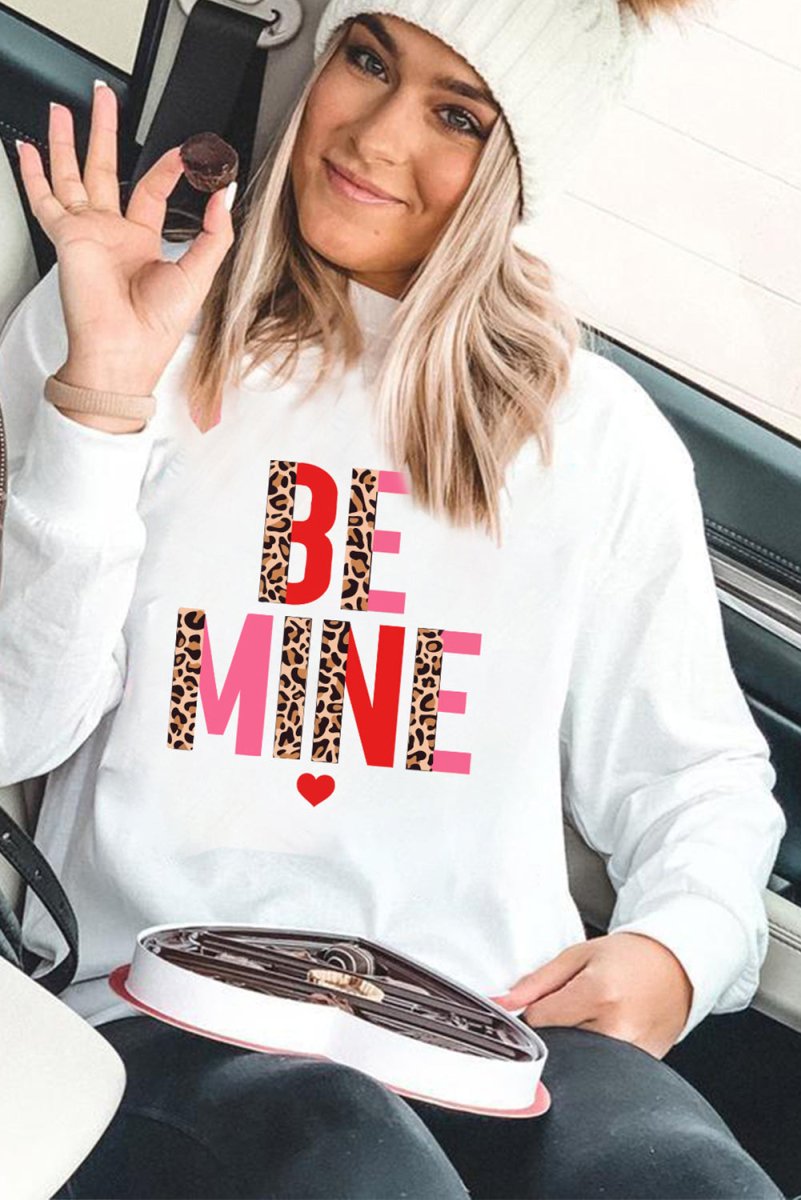 Leopard "BE MINE" Sweatshirt - Klazzi Fashion Boutique