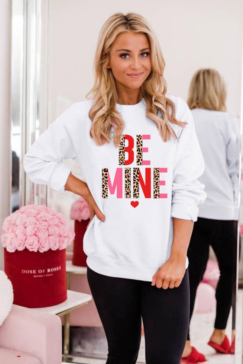 Leopard "BE MINE" Sweatshirt - Klazzi Fashion Boutique